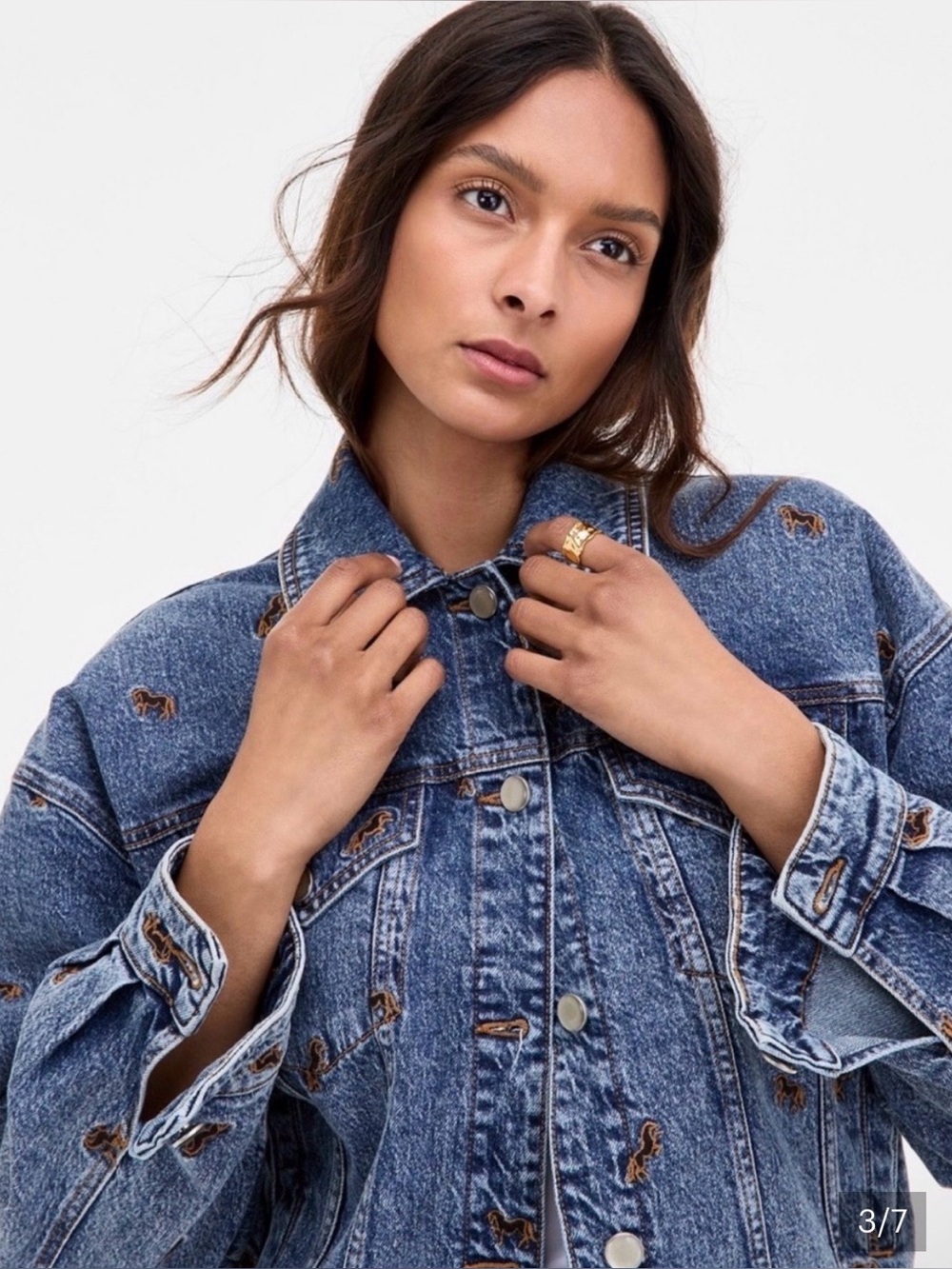Avec Les Filles Horse Embroidered Blue Denim Jacket - Women Size S